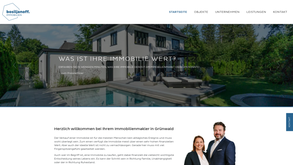 Desktop-Ansicht der Startseite von Bosiljanoff Immobilien.