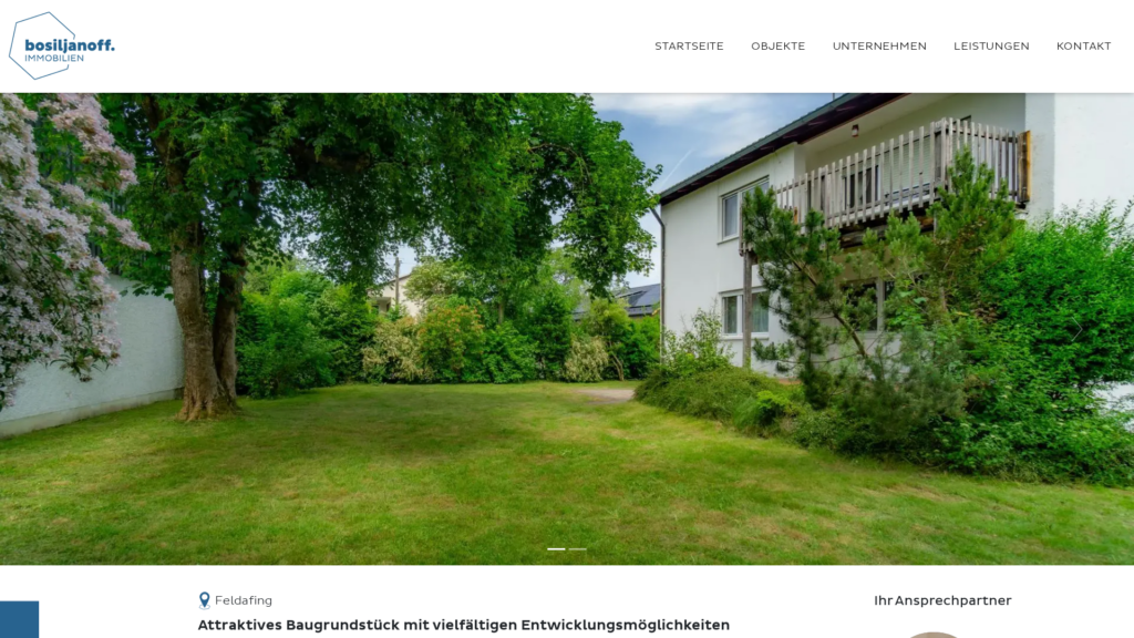 Desktop-Ansicht einer Detailseite auf der Website von Bosiljanoff Immobilien.