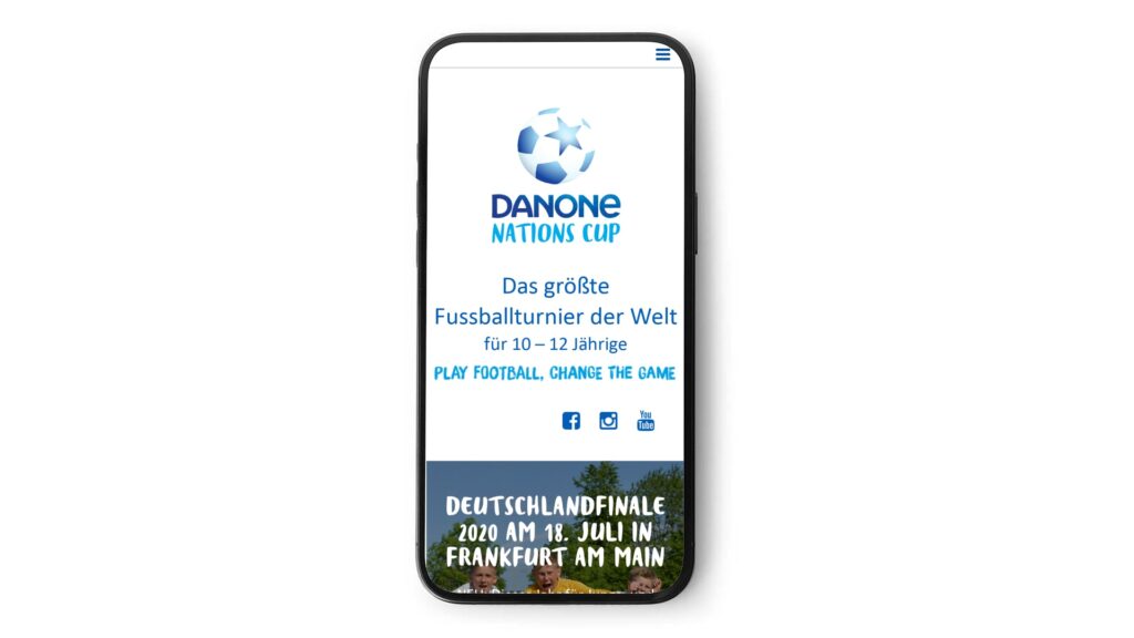 Mobile Ansicht der Startseite des Danone Nations Cup Deutschland