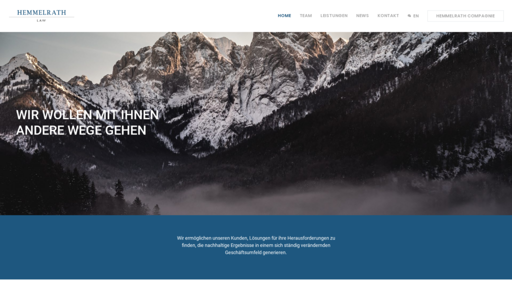 Website von Hemmelrath Law in der Desktop-Ansicht