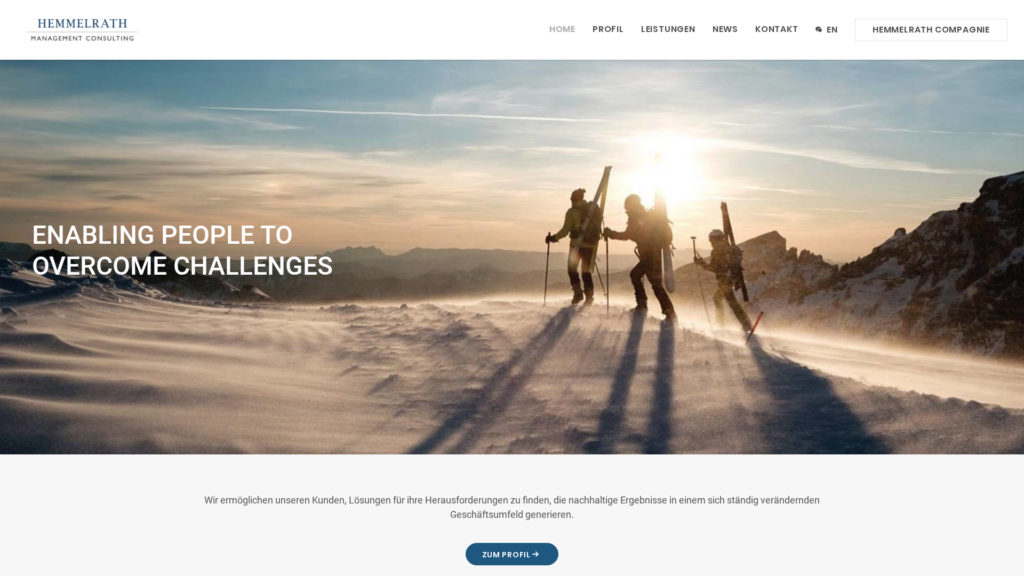 Website von Hemmelrath Management Consulting in der Desktop-Ansicht