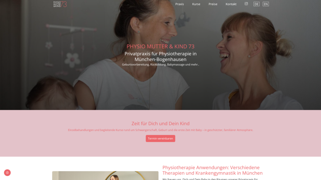 Desktop-Ansicht der Startseite von Physio73