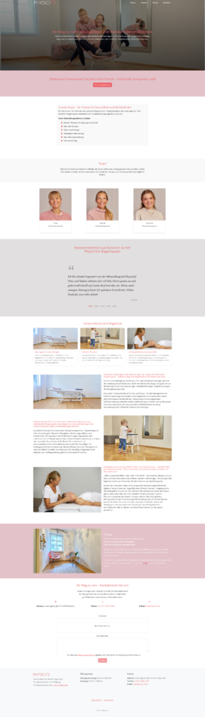 Fullpage-Ansicht der Startseite von Physio73 auf dem Desktop